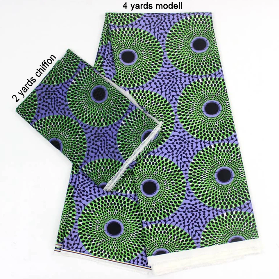 

2 Pcs Set 4 Yards African Ankara Prints Modell Material & 2 Yards Chiffon Ankara Chiffon Fabric YBXM-19