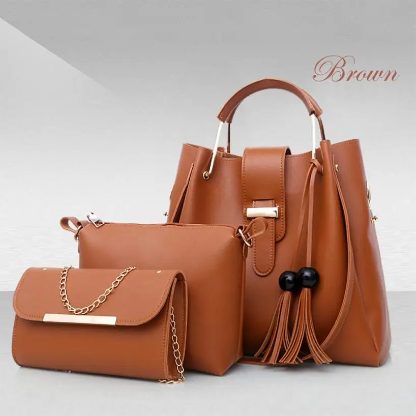 3PCS Women Composite Bag Fashion Leather Tassel Shoulder Bag Crossbody Bag Handbag For Women Girls High Quality Handbags