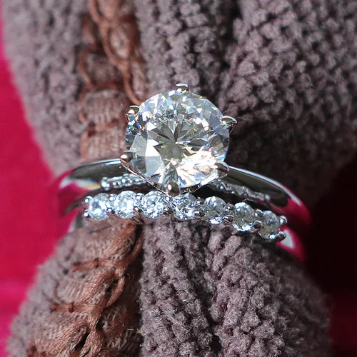 

Amazing Design 2.2CT Synthetic Diamonds Women Marriage Ring Best Quality Sterling Silver Free Shipping With Perfect Ring Box