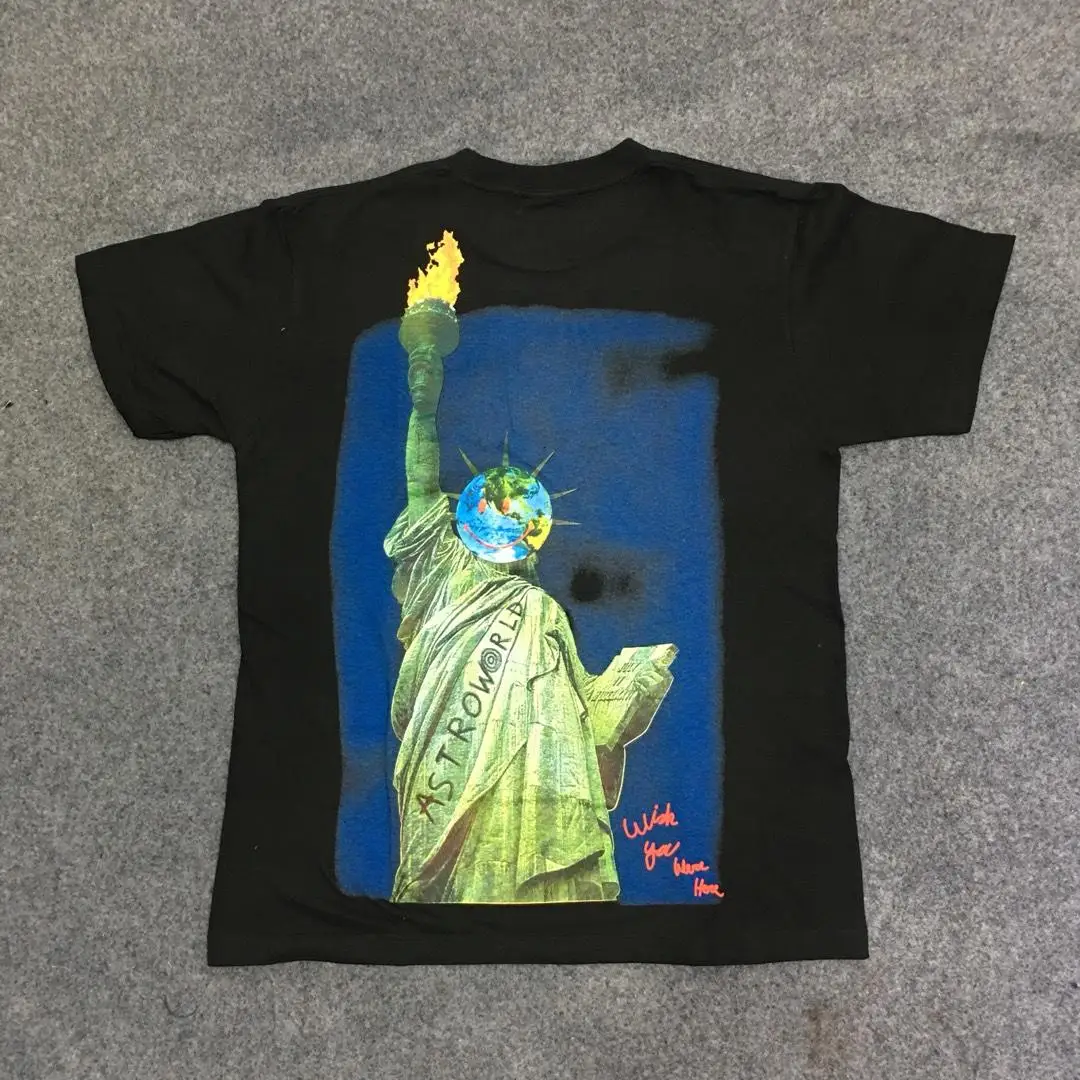 С изображением Трэвиса Скотта Astroworld MSG пламя Статуя Свободы Astrworld Футболка мужская женская уличная хип хоп астромир Футболка Топ футболки