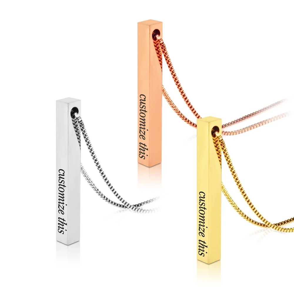 

MYLONGINGCHARM Personalized Bar Necklace,4-Sided Bar Charm,3D Vertical Name Bar Necklace, custom name necklace gift for herG2957