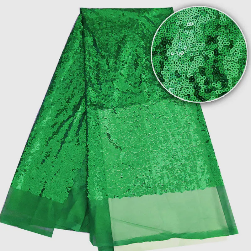 

high quality French Nigerian sequins net lace,African tulle mesh sequence lace fabric for party dress 5yards/lot Green