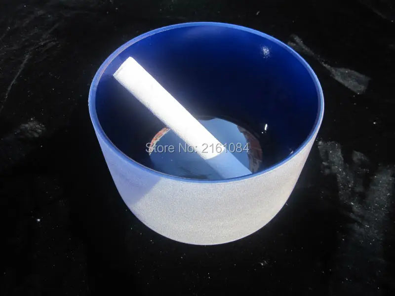 

6" Indigo Color A Third Eye Chakra Frosted Quartz Crystal Singing Bowl with free suede and o ring