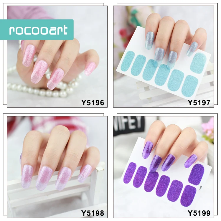 

Rocooart 12 Nails Pure Color Adhesive Nail Art Sticker New Fashion Lady Nail Art Decals Colorful Foil Nail Wraps For Girls Women