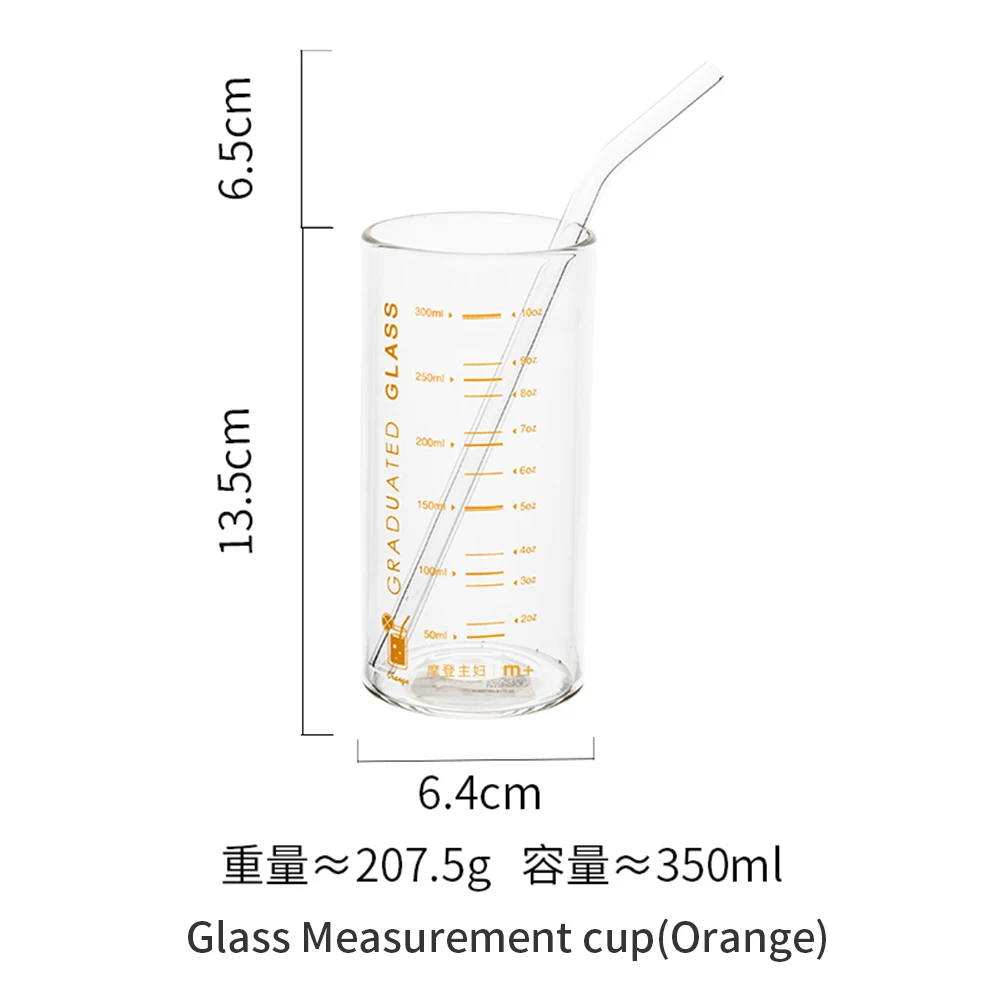 Чашка для воды с мерным диапазоном молочного сок, кофе прозрачная стеклянная бутылка с соломенной детской чашкой - Цвет: Orange