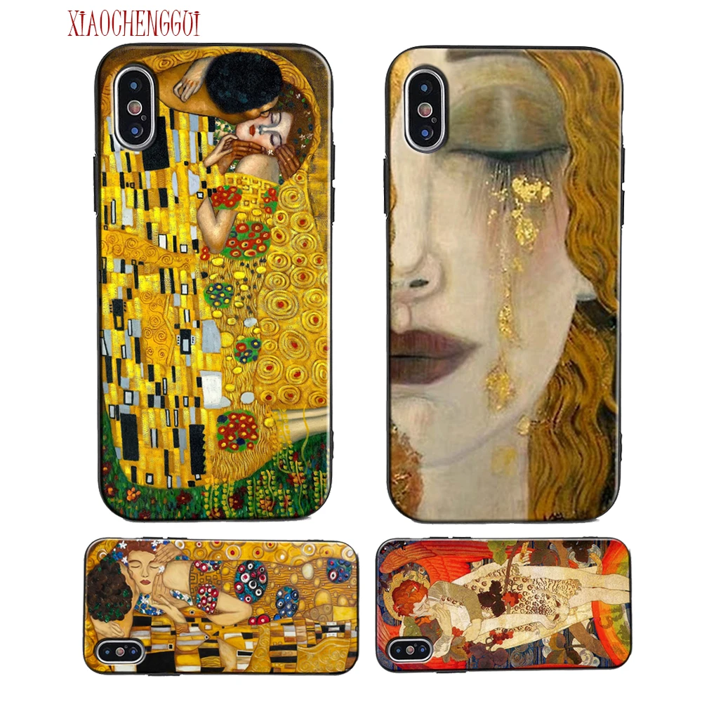 Xiaochenggui غوستاف كليمت قبلة فن الرسم لينة سيليكون القضية ل آيفون 6 6 ثانية 7 8 زائد x 5 5 ثانية se حالة الغلاف