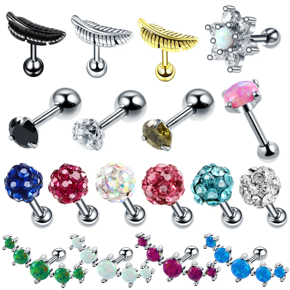 Us 0 42 23 Off Swanjo 1 Pc Steel Tragus Tindik Anting Anting Bunga Opal Telinga Tragus Piercing Orelha Cartilagem Helix Anting Anting Perhiasan