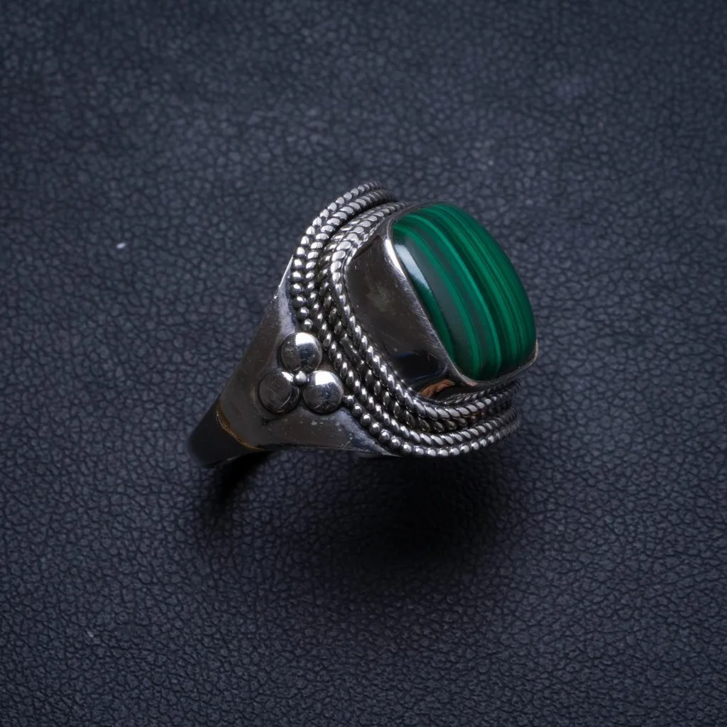 Natural Malachite Handmade Unique 925 Sterling Silver Ring, US size 8.25 X2433