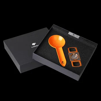 

COHIBA Gadgets High-grade Titanium Yellow Cigar Ashtray Holder 1 with Sharp Metal Cigar Cutter Cigar Gift Box Set