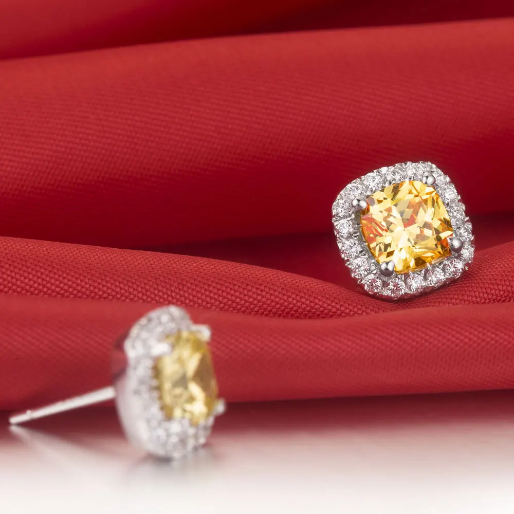 1carat Piece Halo Style Super Brilliant Cushion Cut Yellow