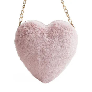 

Fashion Heart shape Women's Clutches Mini chain messenger bag for woman Crossbody Bags Faux Fur Ladies evening bag clutch wallet