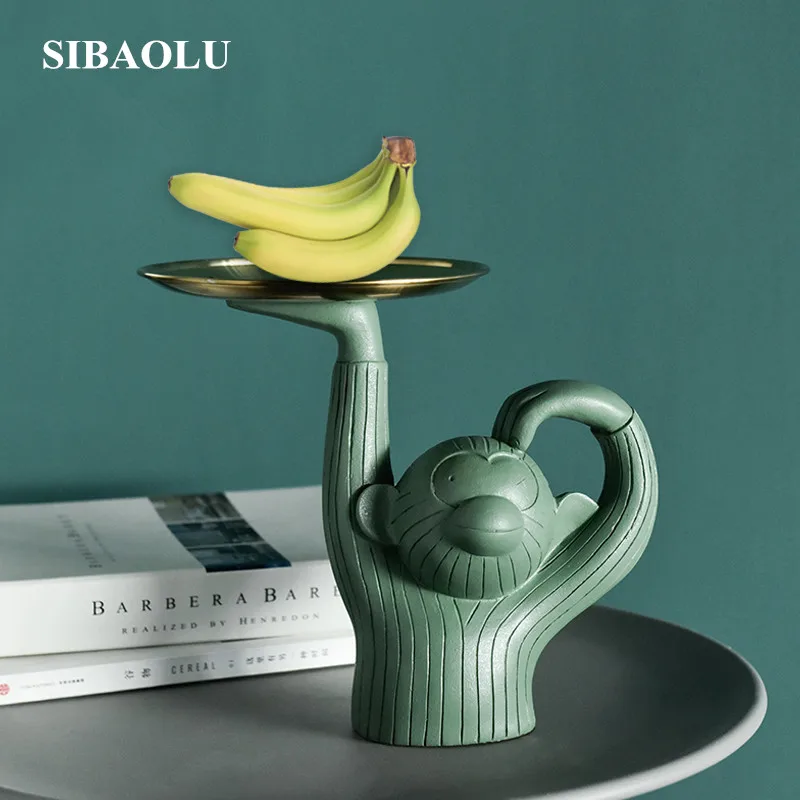 

Nordic Creative Monkey Dolls Figurines Receive Fruit Snack Tray Jewelry Disk Home Decoration Ornaments Miniature Garden Crafts
