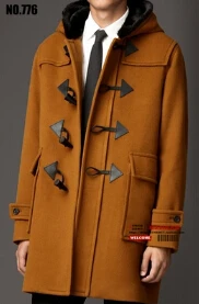 S-3XL! плюс Размер мужское приталенное повседневное модное свободное шерстяное пальто с капюшоном с роговыми пуговицами, Мужская шерстяная верхняя одежда, куртка - Цвет: camel yellow