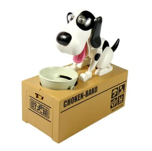 Мультфильм роботизированная собака коробка для денег подарок автоматическое хранение монет копилки в виде свиньи банки - Цвет: Black and white