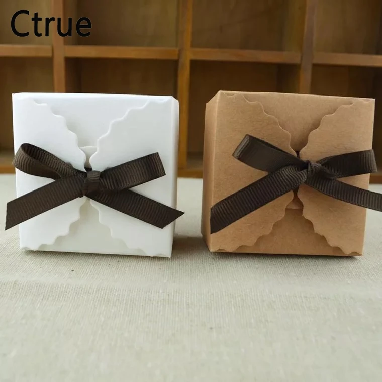 

10pcs 6.5cmX6.5cmX4.5cm retro Kraft Paper Box with Thank You Tag candy box packing vintage rustic wedding gift box supplies