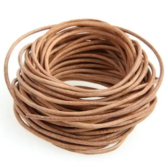 

Leather cord beads chain necklace Light-Brown