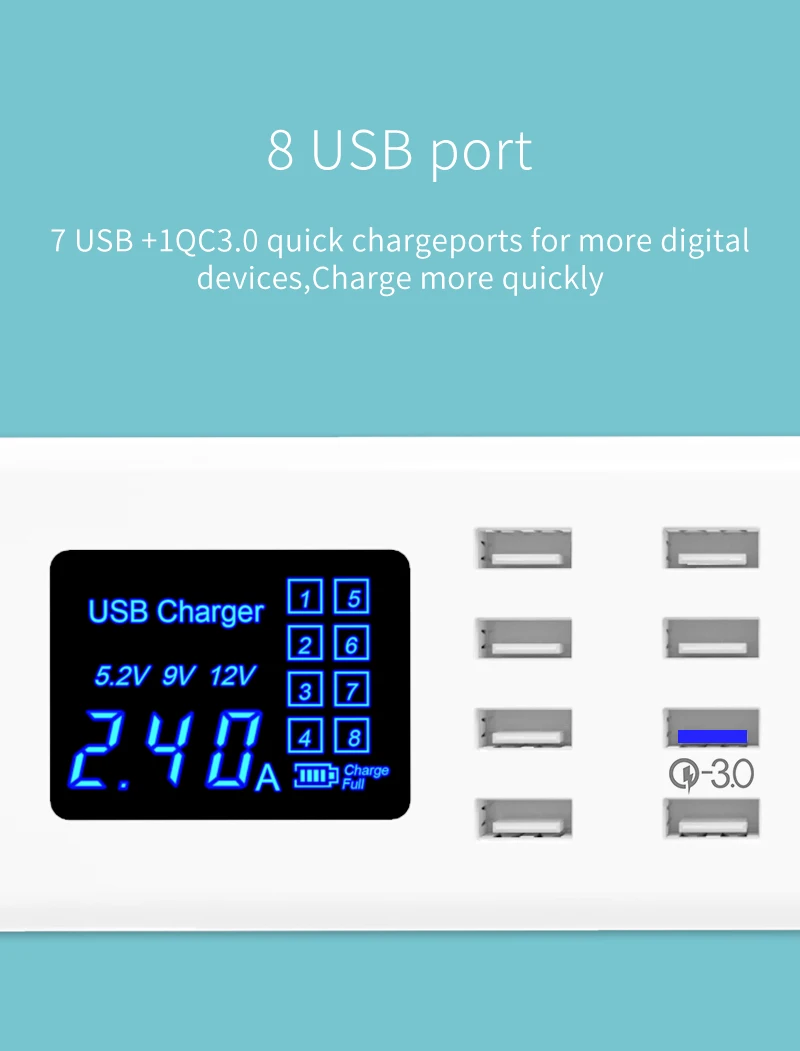 Quick Charge 3.0 USB Charger Station Led Display Fast USB Power Adapter (5)