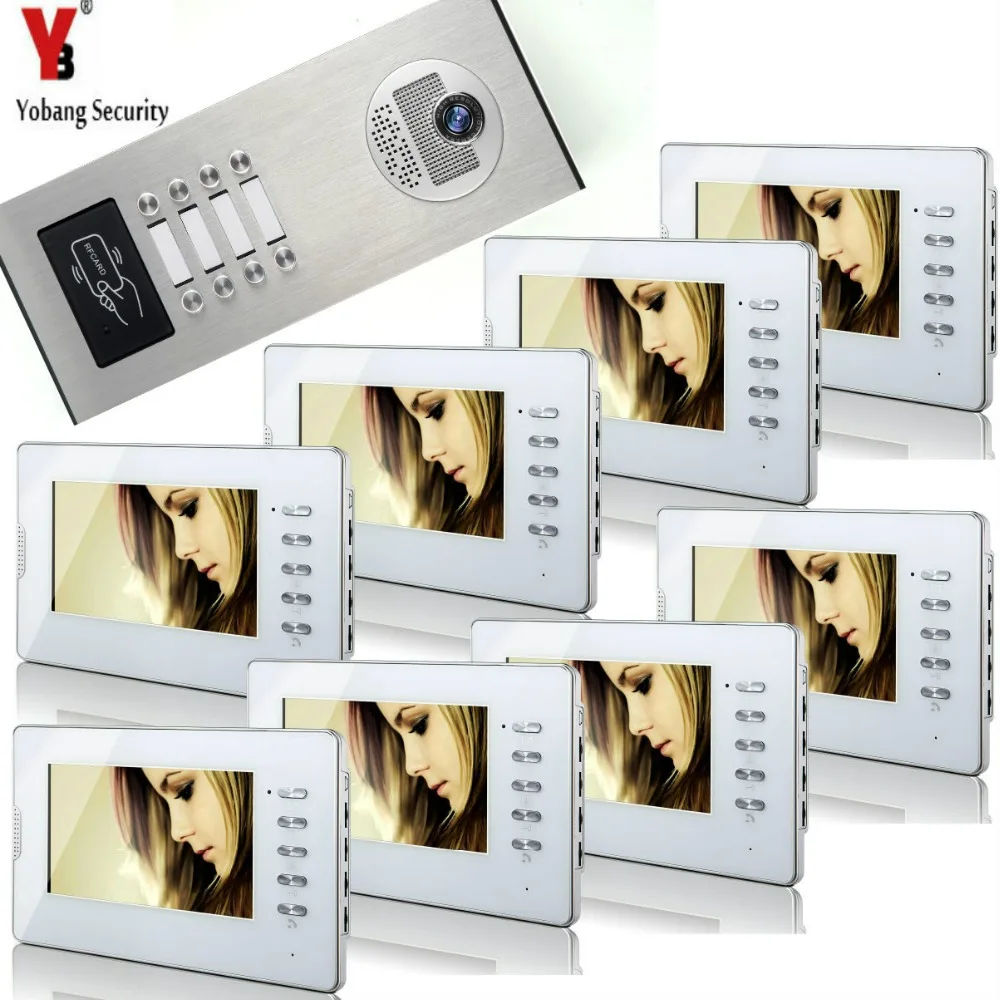 Yobang безопасности водонепроницаемый домофон 7 дюймов ЖК проводной внутренний монитор RFID камера с 8 кнопками для квартиры безопасности
