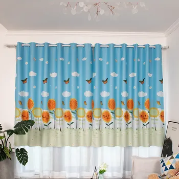 

1Pc Elegant Fresh Pastoral Style Sunflower Printing Blackout Curtain Tulle Window Treatment Voile Drape Valance Panel Fabric