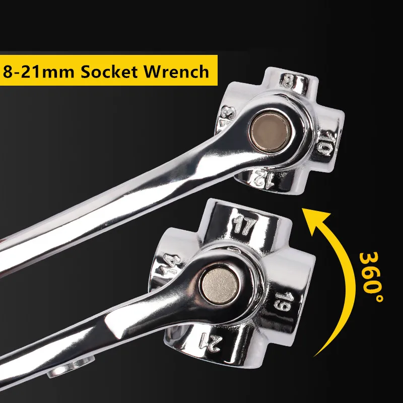 8 in 1 Socket Torque Wrench Hex Key Universal Spanner 8 21mm CR V Multi