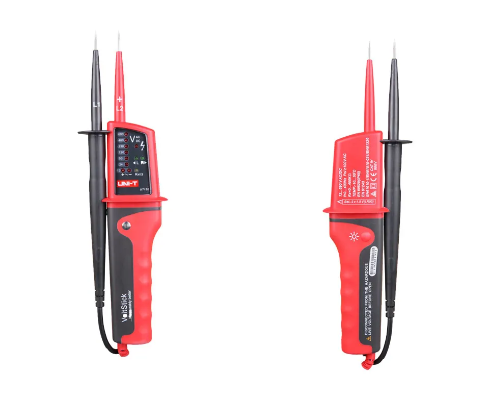 UNI-T UT15B/UT15C Водонепроницаемый Тип тестер напряжения; AC/DC тест напряжения, тест на фазу вращения/одиночный провод(L2) Обнаружение напряжения