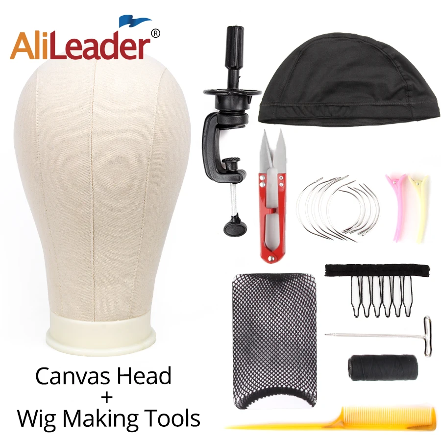 Alileader 11 PCS/Set Wig Making Kit Tools Canvas Block Head with Stand