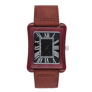 

Hodinky Fashion Red Wood Watches Male Wooden Creative Watch Sport Rectangle Shape Leather Sandalwood Wristwatch Men Women 2017