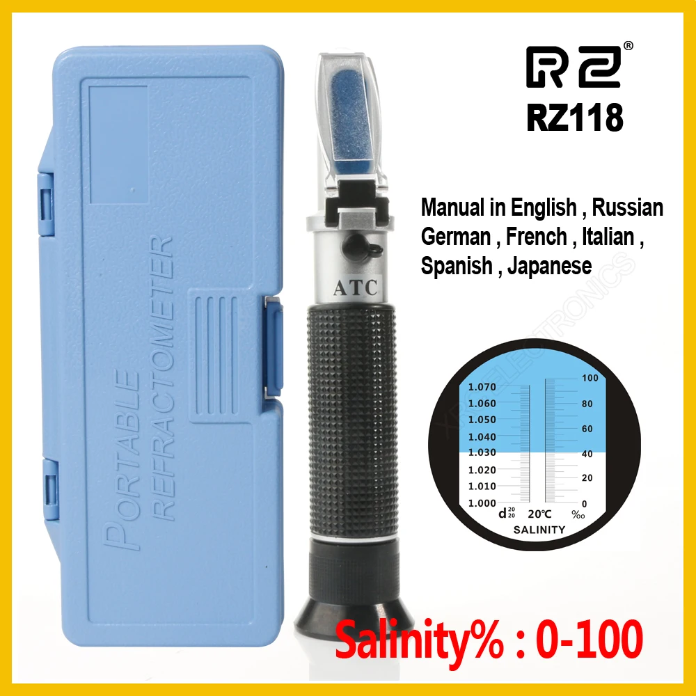 

RZ Retail Package refractometer Sea Salinity meter salt water concentration Aquarium Handheld Mariculture Gravimeter RZ118