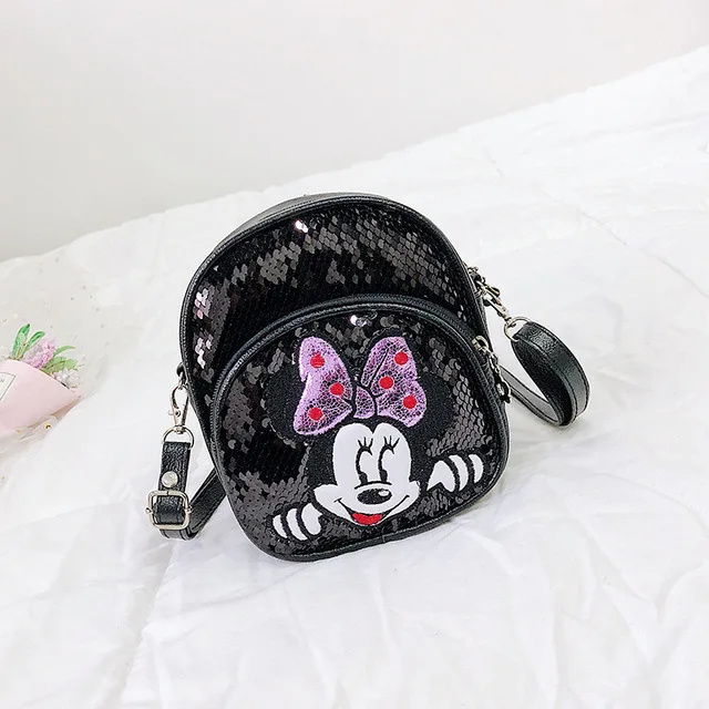 new Disney cartoon Minnie children's bag sequins girls backpack shoulder slung princess bag child purse - Цвет: Оранжевый