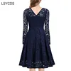 LSYCDS Elegant Sexy Dress for Women Vintage Lace Long Sleeve V Neck Black Blue Robe Femme Casual Dresses Woman Party Night 2022 ► Photo 2/6