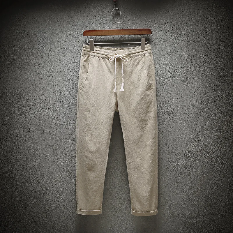 

Uwback Summer Linen Casual Pants Men Elastic Wiast Mens Joggers Plus Size 5XL Fashion Cargo Pants Ankle-Length Sweatpants XA550