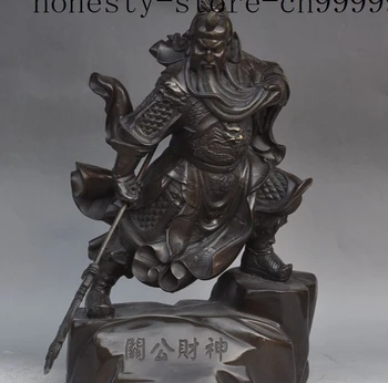 

18"china folk bronze General guangong guanyu god Jambhala hold Broadsword statue