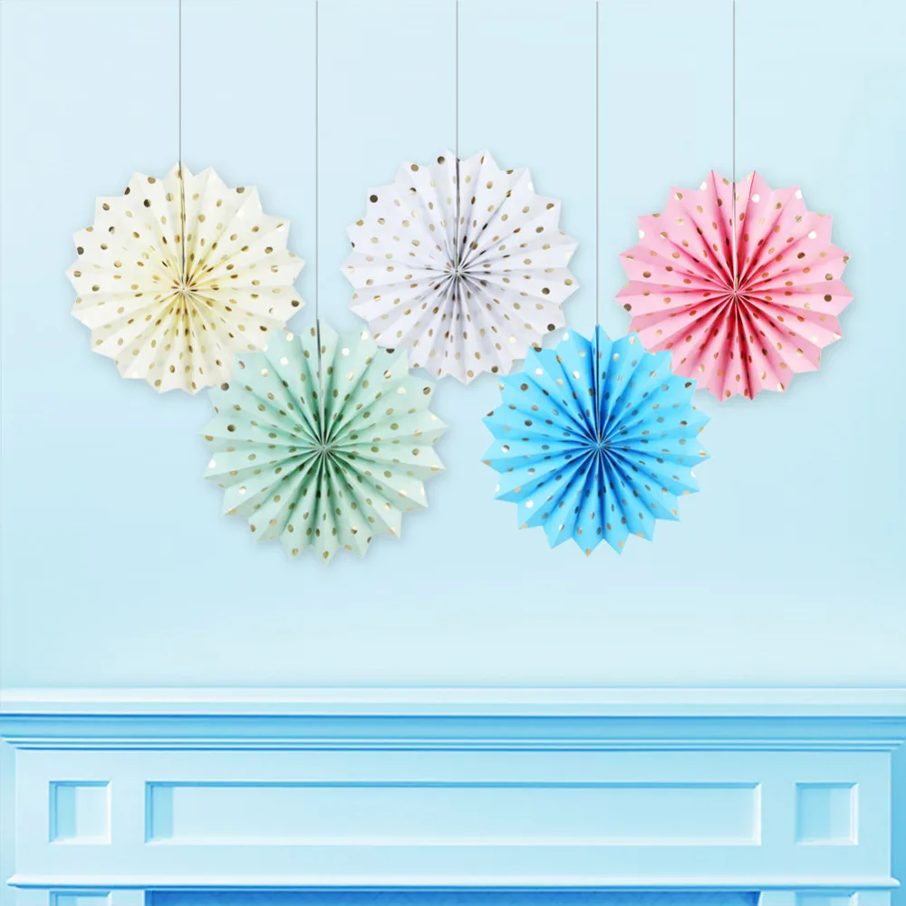 gold poil polka dot paper fan (9)