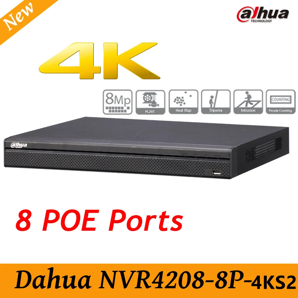  Original Dahua English version NVR4208-8P-4KS2 H.265 NVR with 2SATA 8POE ports , 4K NVR 8ch DH-NVR4208-8P-4KS2 