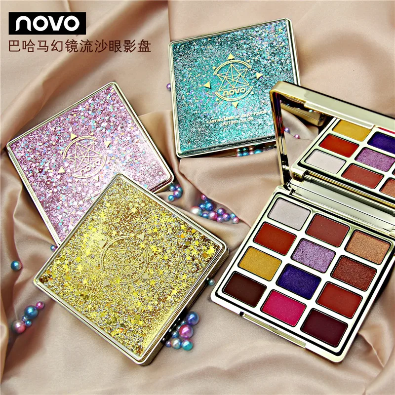 

NOVO Blingbling Quicksand Eyeshadow Makeup Palette 12 Colors Glitter Shimmer Matte Eye Shadow Waterproof Pigmented Cosmetics