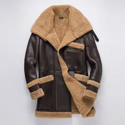 HARLEY DAMSON коричневый для мужчин Длинные натуральная повседневное Дубленки пальто плюс размеры XXXXXL русская зима толстый натуральный Slim Fit кож