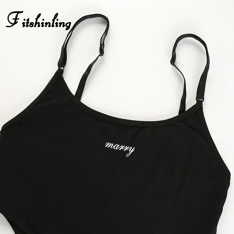 Fitshinling Cotton high cut summer bodysuits good quality letter print spaghetti strap black bodysuit women 2020 body jumpsuits Fitshinling Cotton high cut summer bodysuits good quality letter print spaghetti strap black bodysuit women 2020 body jumpsuits