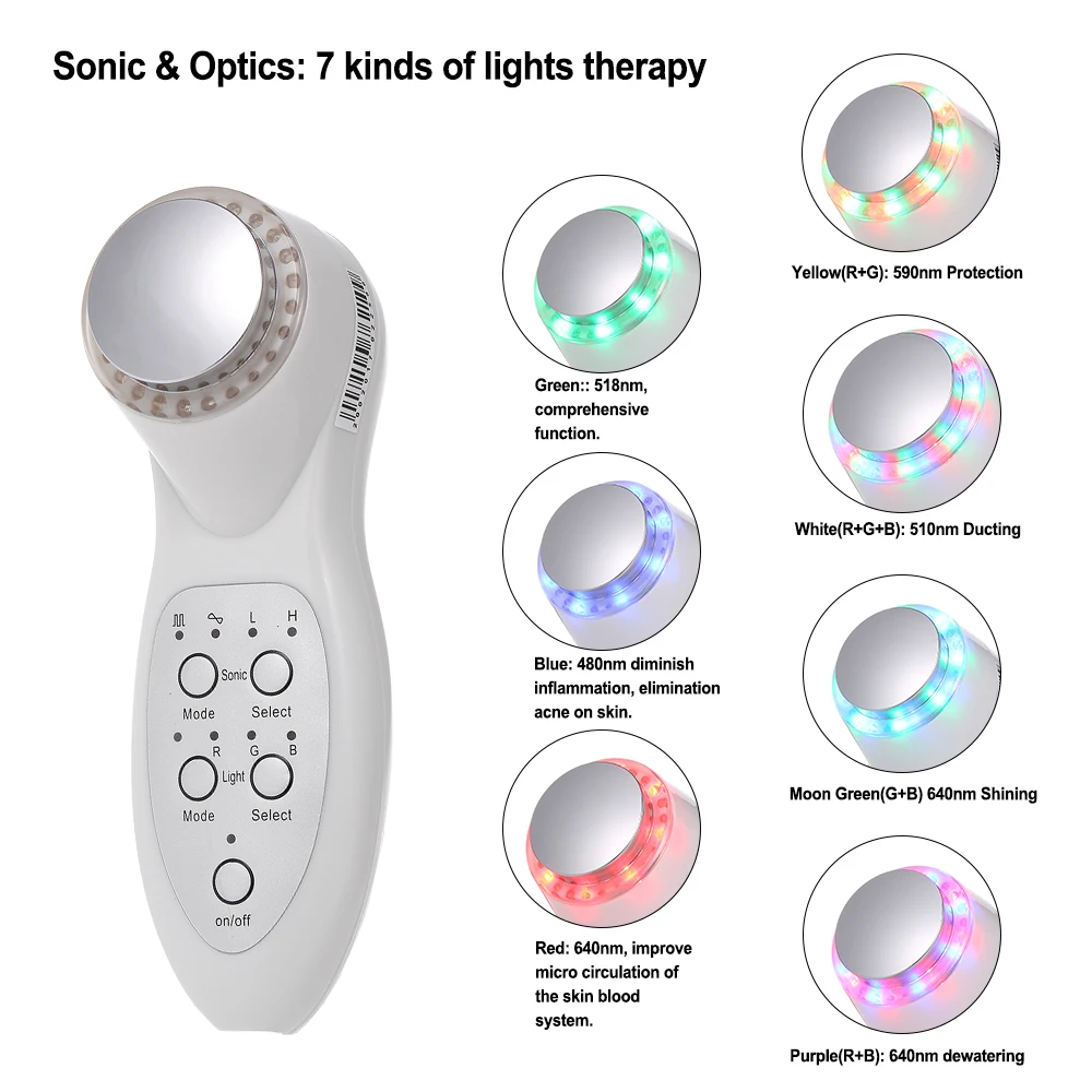 

7 Color Mode RGB led photon therapy Light Ultrasonic Anti-Ageing Facial Rejuvenation Light Beauty Instrument Face Skin Care Tool