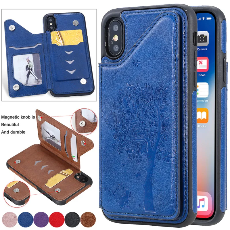

Retro PU Leather Case For iPhone X XS Max XR 6 6S 7 8 Plus Multi Card Holders Phone Case For Samsung S10 S9 S8 Plus Wallet Cover