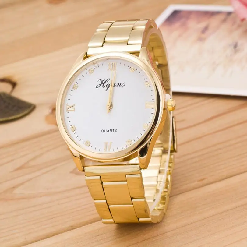Римские цифры модные золотые кварцевые часы женские знаменитые наручные часы Роскошные полностью из нержавеющей стали для женщин нарядные кварцевые часы# D