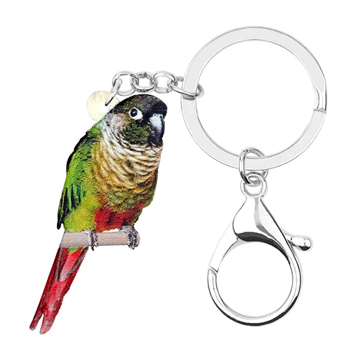 Bonsny акриловые зеленые щеки Conure Bird подарочная упаковка кольца украшения со стразами в виде животных для женщин девушка сумка кулон украшение - Цвет: Multicolr