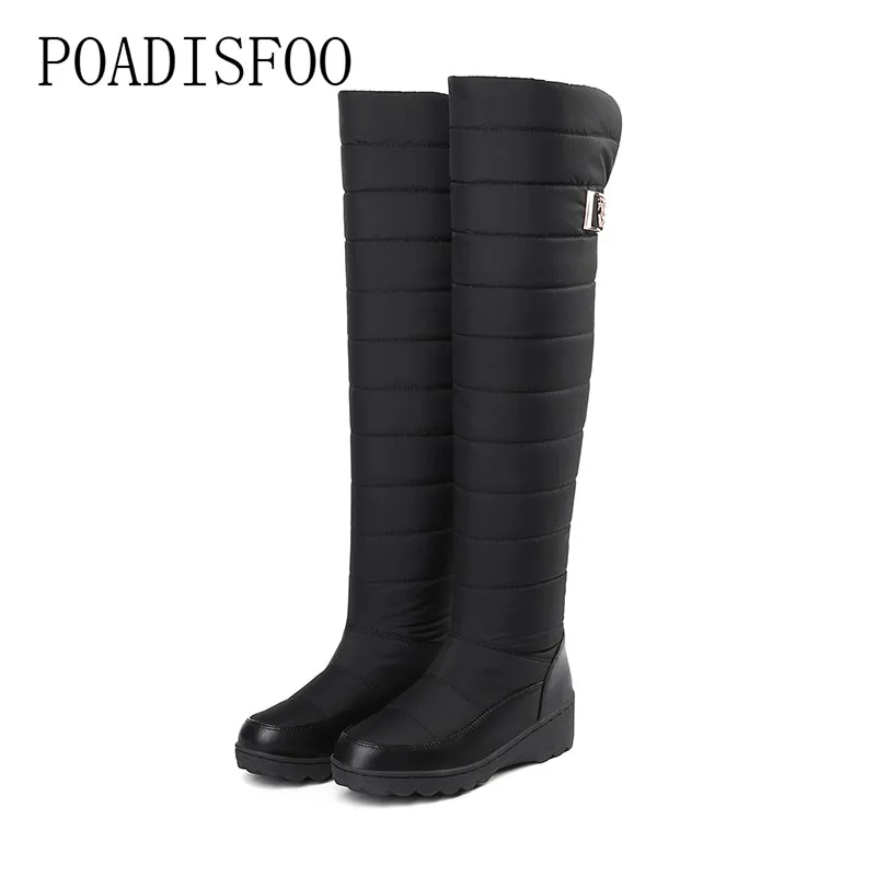 

2018 Winter New PU Warm Down Snow Boots Fashion Casual Flat Bottom 51cm Over the Knee Cotton Boots Mother Cotton Shoes HX-53S