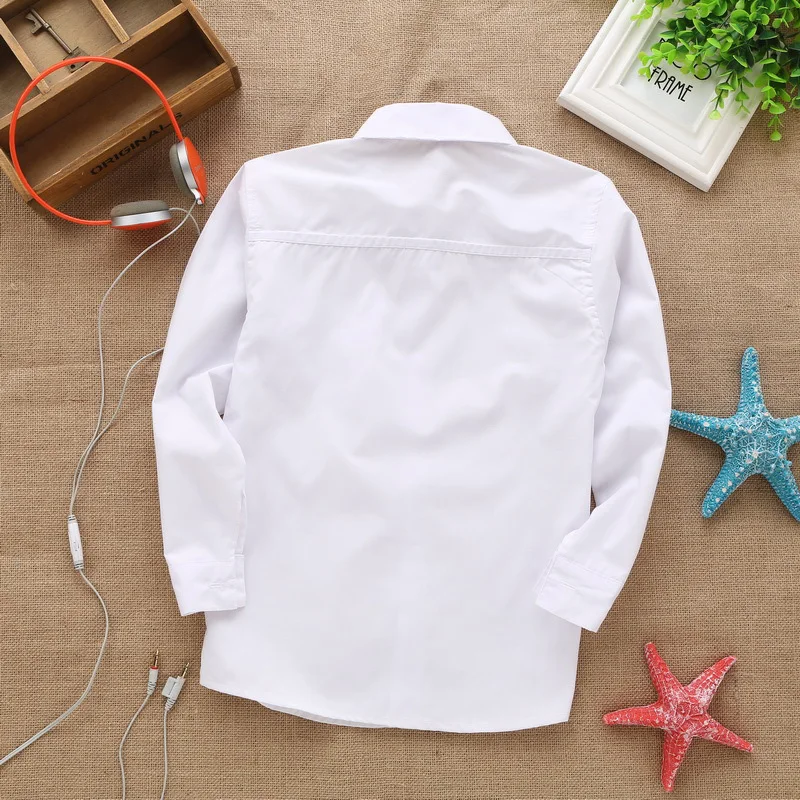 lace cotton solid White baby kids boys Blouse white shirts with long sleeves for children boys christmas gift
