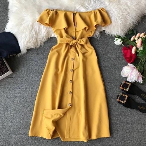 Женское летнее платье, корейское, плиссированное, без бретелек, бохо, Пляжное, для вечеринки, длинное, элегантное, для женщин, s, платья, Vestido Midi ZT1897 - Цвет: yellow