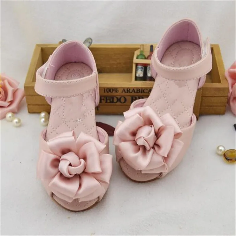 

New Summer Children Shoes Girls Sandals Baby Toddler Soft Leather Flowers Fish mouth Open toe Princess Kids Beach Shoes 02A