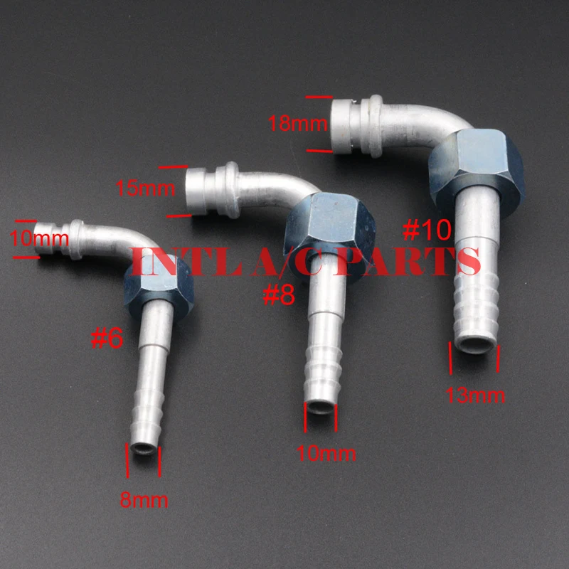 

#6 #8 #10 R134a 90 Degree Barbed O-Ring Female Fitting for A/C Air Conditioning Reduced Barrier Hose #6 #8 #10