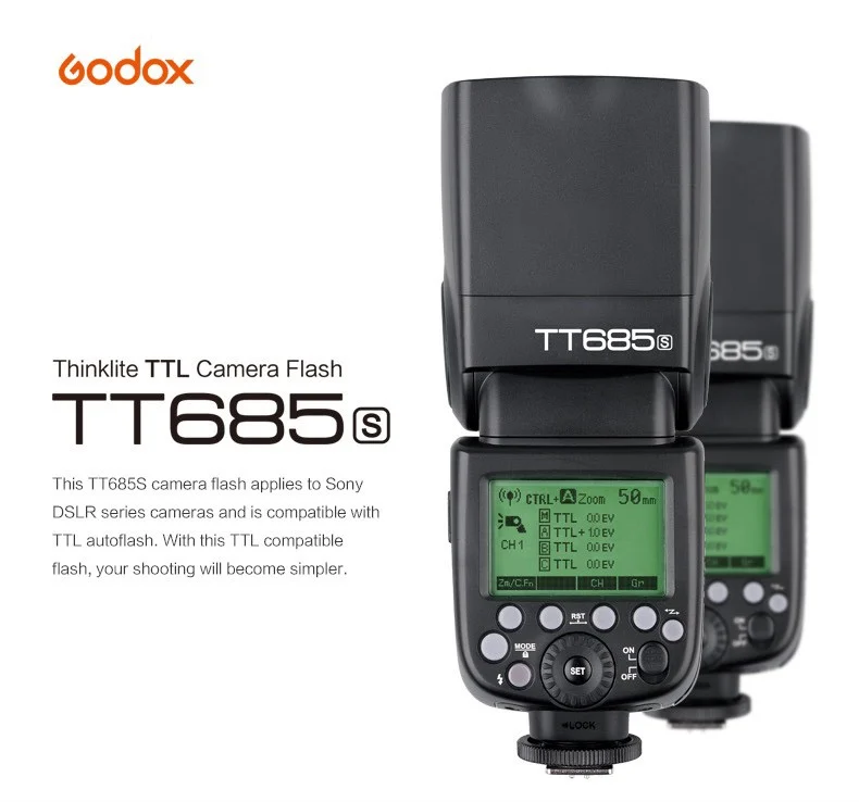 2 шт Godox TT685S ttl HSS GN60 Speedlite вспышка для sony A7 II A7R II A7S II A6300+ 1 шт X1T-S ttl 2,4G HSS беспроводной триггер подарок