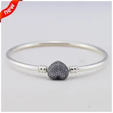 925-Sterling-Silver Encantos Pulsera Con Corazón de Cristal Broche partido Marca Pulseras y Brazaletes para Las Mujeres DIY Joyería de Los Granos Making