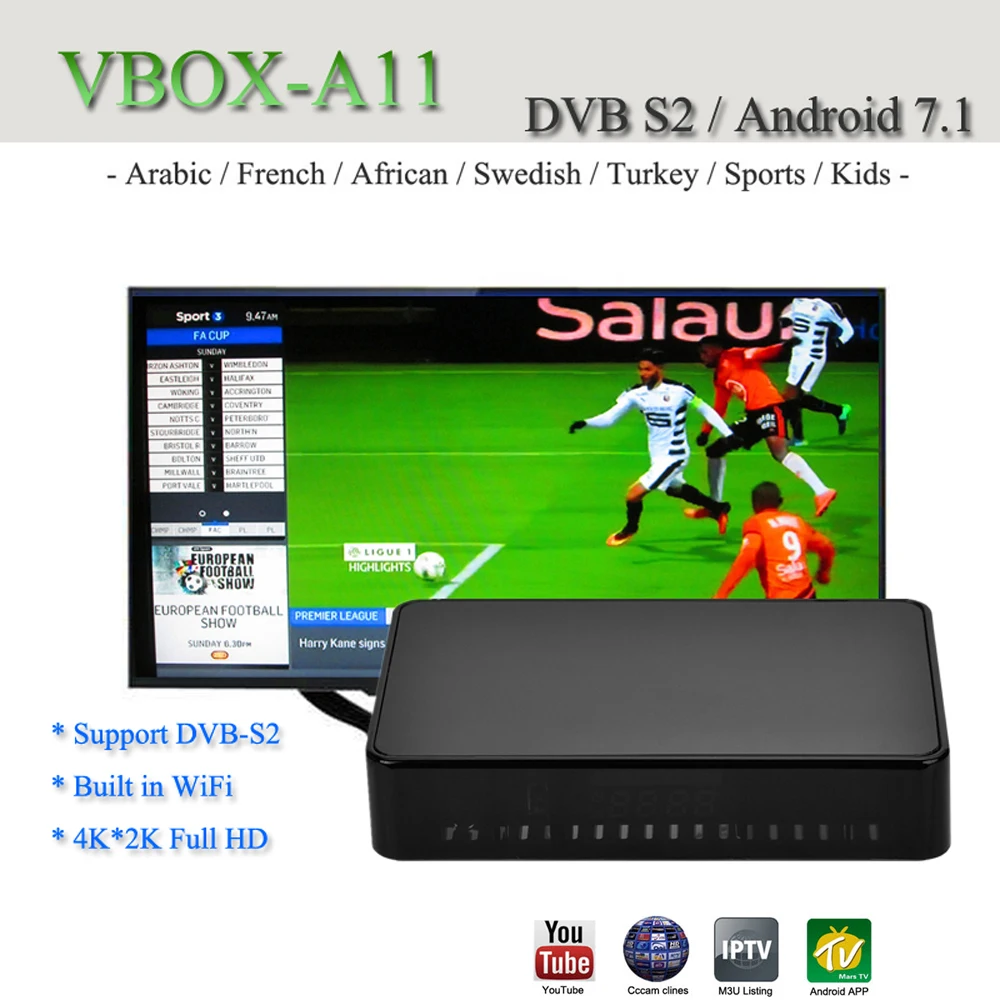 

4K Quad Core Android TV Box DVB-S2 Satellite TV Receiver Support Europe clines Mars TV Full HD 1080P IPTV Box Set-top Box