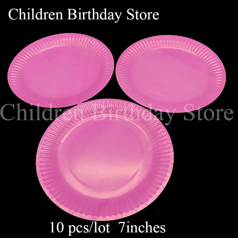 10 шт./партия, одноразовые тарелки с красной тематикой, одноцветные украшения для дня рождения, красные бумажные тарелки, одноцветные блюда - Цвет: pink